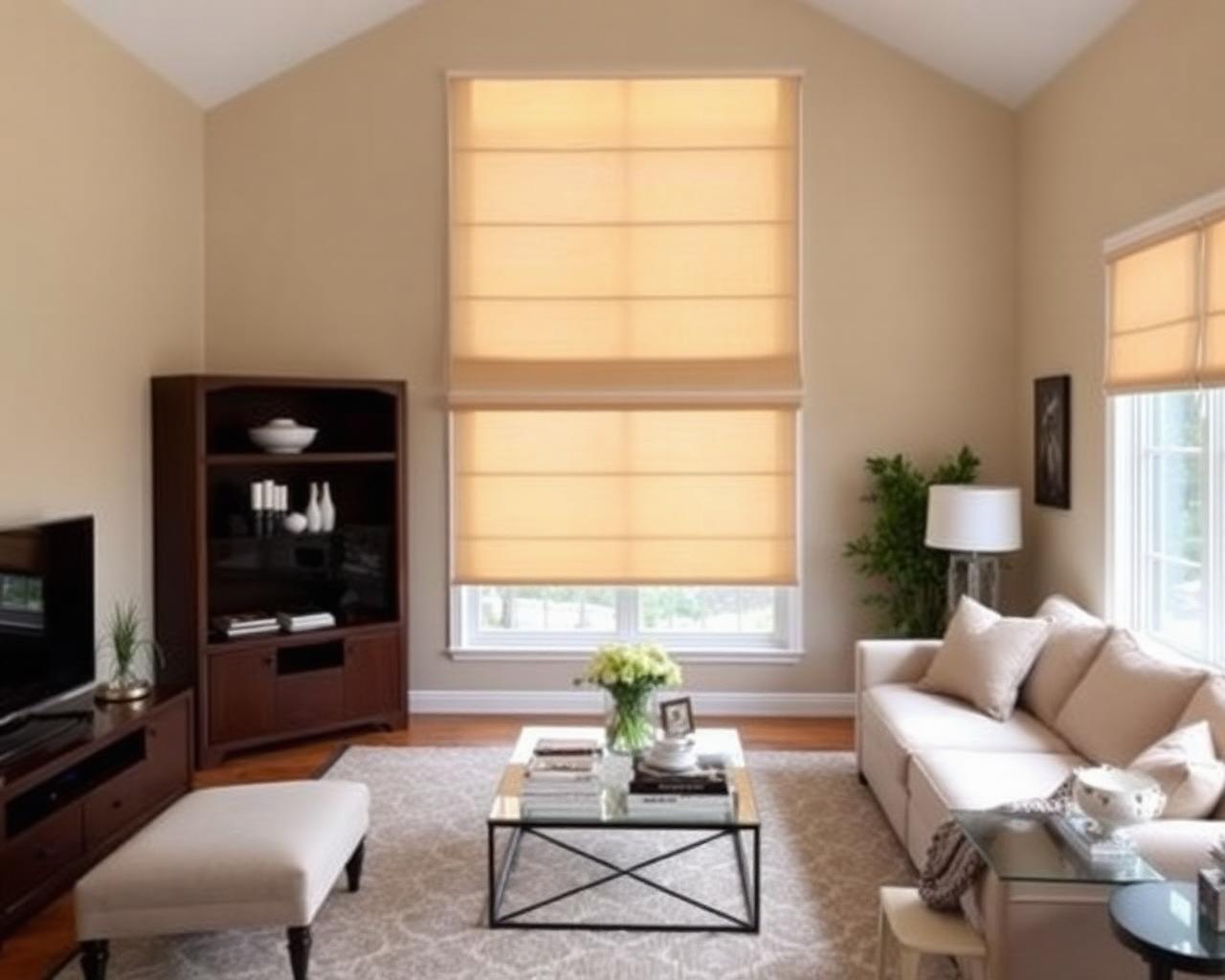 Living room after custom window treatments installation