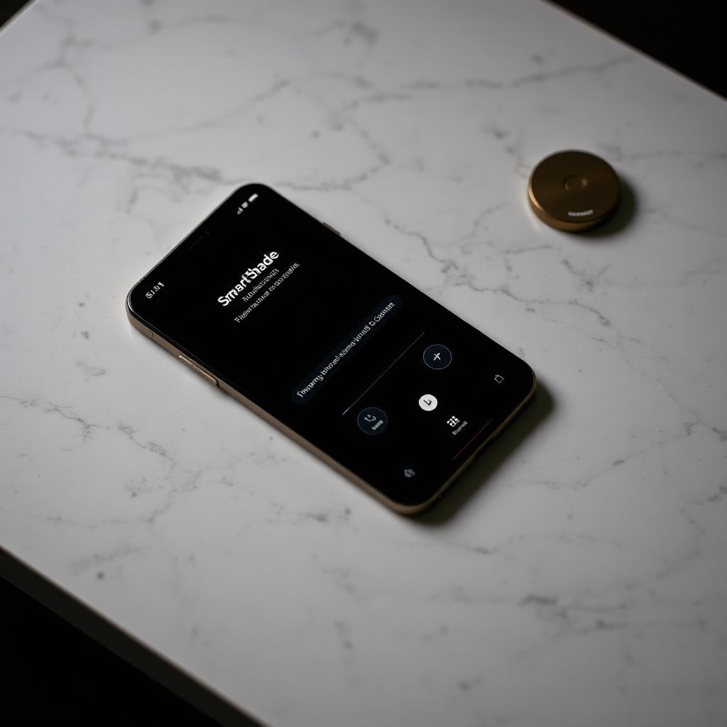 Smart home shade control app on marble surface