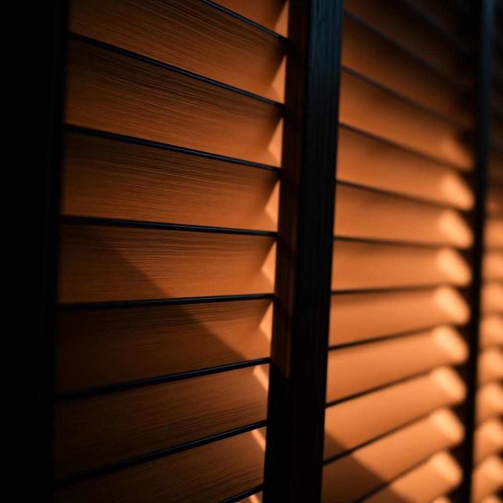 Detail of walnut wood shutter louvers